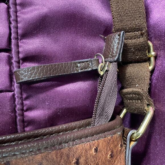 US Polo Assn Faux Ostrich Reptile Vinyl Brown crossbody Embossed two tone bag - Picture 7 of 16